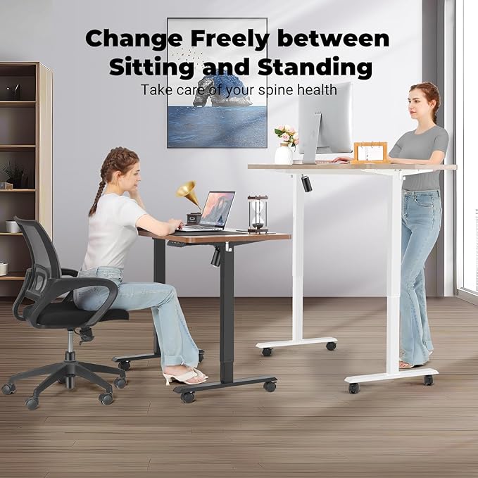 Electric Standing Desk with Power Outlets and USB-C Port, 48 x 24 Inches Adjustable Height Sit Stand Up Desk for Home Office, Adjustable Desk with Memory Preset and Wheels, White