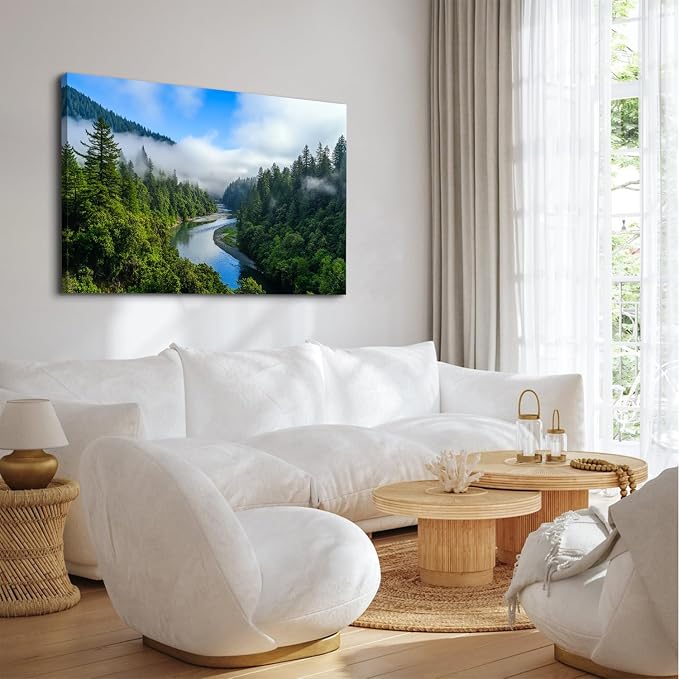 Mountain Forest Wall Art Large Wall Decor for Kitchen California Redwoods Pine Trees Pictures Wall Decor Misty Rainforest Scenery Paintings Canvas Prints Yosemite Artwork Bathroom Decorations 32x48"