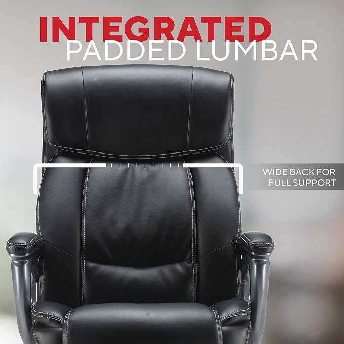 Staples Lockland Ergonomic Managers Office Chair, Big & Tall Cushioned, Adjustable Height, Metal Frame, Bonded Leather, for Workspace, Home, or Gaming, Black