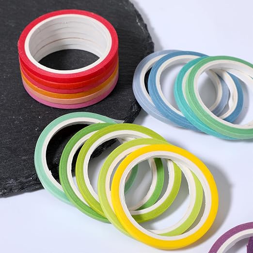 Skrfren 20 Rolls Washi Tape Set, 5mm Rainbow Pastel Colors Thin Decorative Masking Tape, Assorted Colorful Skinny Craft Tapes, Aesthetic Set for Journal, Planner, DIY, Scrapbooking, Gift Wrapping