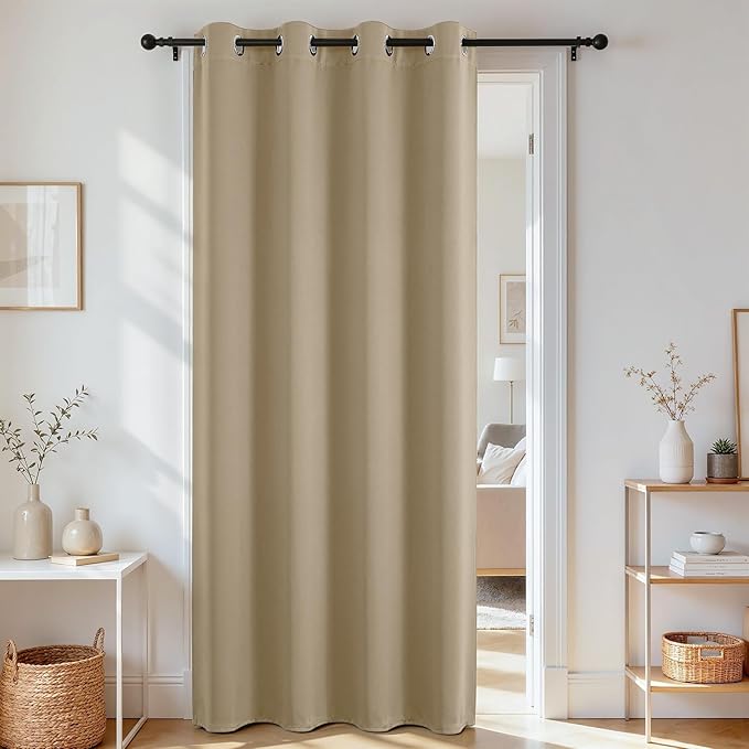 Joydeco Blackout Door Curtain for Doorway Privacy 108 Inches Long, Grommet Closet Curtain for Open Closet, Room Divider for Bedroom Living Room (Light Beige, 52Wx108L, 1 Panel)