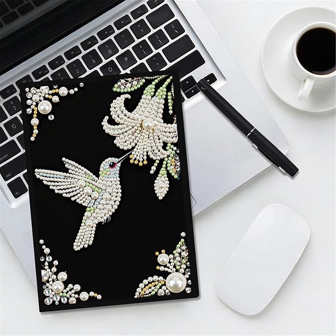 FRANDEK Pearl Painting Notebook Kit, Bird Flower A5 DIY Journal with 50 Blank Pages, Diamond Gem Art Cover with Waterproof Canvas, Beginner Craft Set with Full Tools for Adults