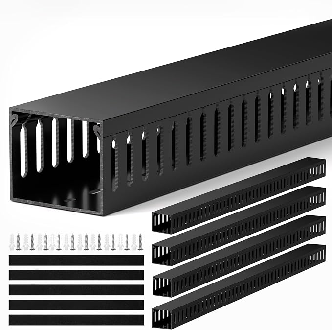ZhiYo 2"H x 2.4"W Cable Management Raceway, 95in Under Desk Channel, Black | Slotted Wire Duct, 4Pack, 23.6in Each, Heavy-Duty PVC Cable Management for Server Racks, Network Cables & Electrical Cabinets
