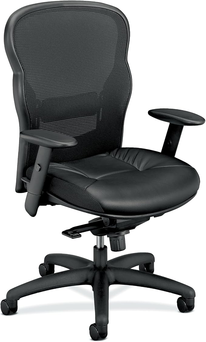 HON Wave Ergonomic Office Chair, Lumbar Support, Desk Chair, Black | Leather high back ergonomic office desk chair with lumbar support, adjustable arms, office decor, advanced tilt for comfort