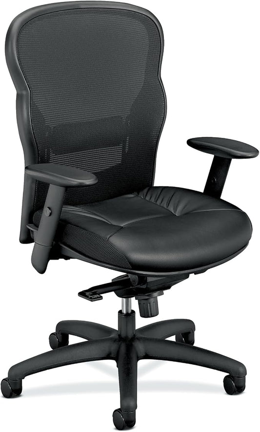 HON Wave Ergonomic Office Chair, Lumbar Support, Desk Chair, Black | Leather high back ergonomic office desk chair with lumbar support, adjustable arms, office decor, advanced tilt for comfort