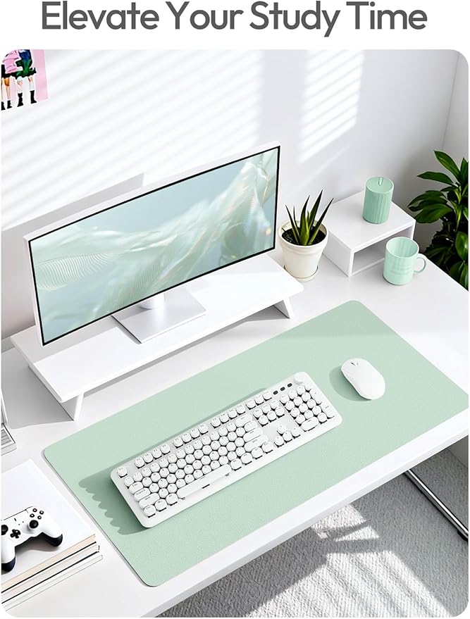 YSAGi Leather Desk Protector, Office Mat, Large Mouse Mat, Non-Slip PU Leather Blotter, Laptop Pad, Waterproof Writing Pad for Office and Home (Pale Green, 23.6" x 13.8")