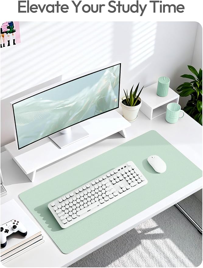 YSAGi Leather Desk Protector, Office Mat, Large Mouse Mat, Non-Slip PU Leather Blotter, Laptop Desk Mat, Waterproof Writing Pad for Office and Home(Pale Green, 42" x 17.2")