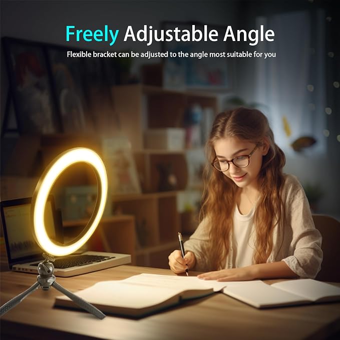 10" Desk Ring Light with Stable Tripod & Interchangeable Makeup Mirror/Phone Clamp, 120 LEDs 5 Dimmable Color & 10 Brightness Level, Ring Light for Desk/Zoom/TikTok/Makeup