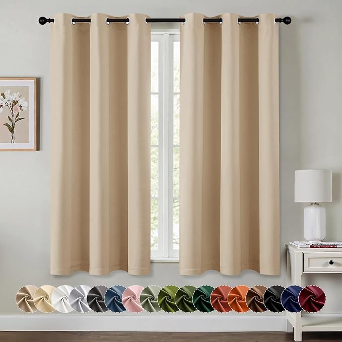 MIULEE Blackout Curtains for Bedroom Living Room 2 Panels, Thermal Insulated Room Darkening Drapes Grommet Noise Reducing Light Blocking Window Treatments 54 Inches Long 40x54 Inch Biscotti Beige