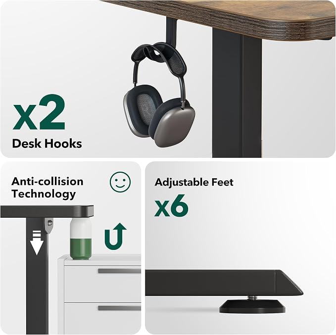FEZIBO 63" x 55"L Shaped Standing Desk Adjustable Height, Electric Stand up Corner Computer Desk, Sit Stand Home Office Desk with Splice Board, Vintage-Brown