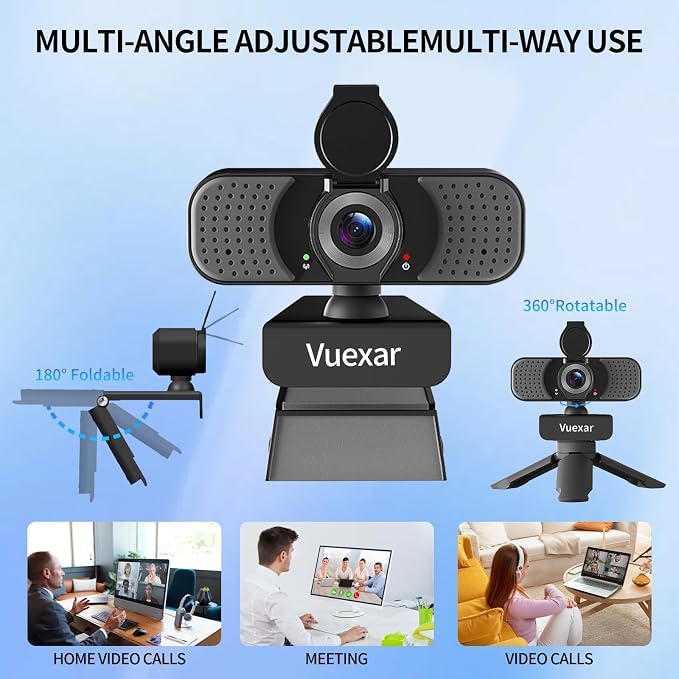 2K Webcam with Microphone, Web Camera withTripod, Dual Mics, Plug & Play Computer Camera for Online Calling, Cameras for Desktop PC or Laptop Zoom/Teams/Facetime