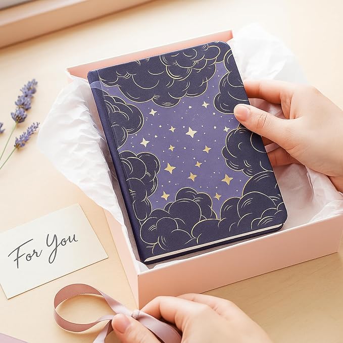 Dot Grid Journal with 160GSM Thick Paper, 192 Pages, A5 Dotted Notebook for Work, School, Travel | 180° Lay Flat, Foil Stamped Cover, Elastic Band, 2 Bookmarks & Inner Pocket (Dark Purple)