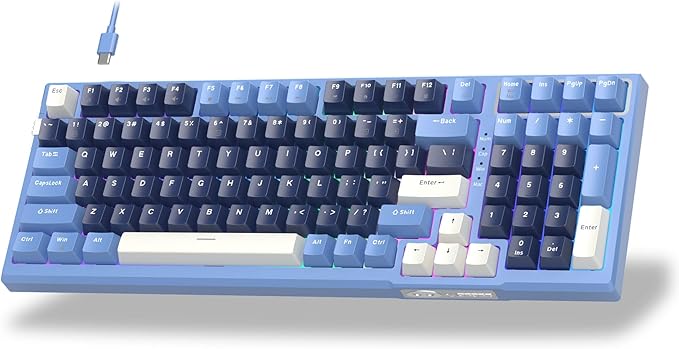 MageGee SKY98 Mechanical Gaming Keyboard, 96% Gasket Hot Swappable Wired Custom Creamy Keyboard with 5-Layer Sound Dampening, RGB Backlit, NKRO for Win/Mac (Prussian Blue, Blue Whale Switch)