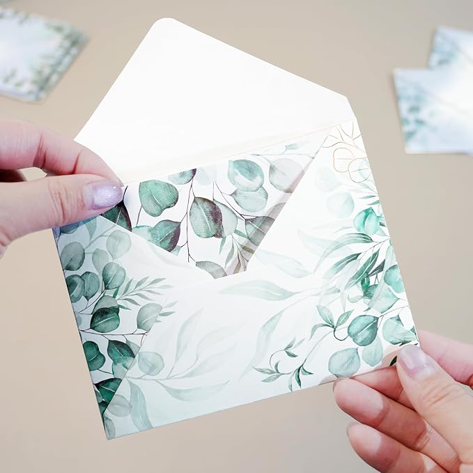 Stationery Paper Envelopes Set 160 Pcs - 50 Lined Writing Paper, 50 Envelopes, 60 Dot Stickers, Vintage/Floral/Leaf/Watercolor Multi-Style Options (STATIONERY-160PCS-LEAF)