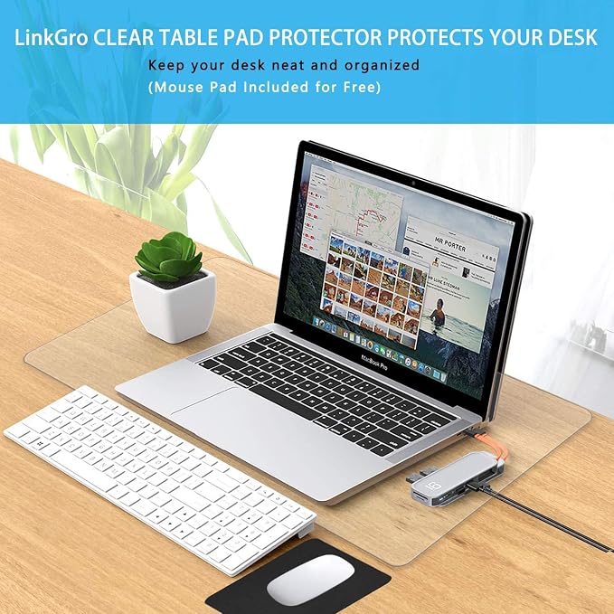 Clear Office Desk Pad Protector 24 X 48 Inch Waterproof & Oil-Proof Desk Pad Mat Anti-Scalding Tablecloth Transparent Table Cover for Coffee Table, Dining Table and Writing Desk (Mouse Pad Included)