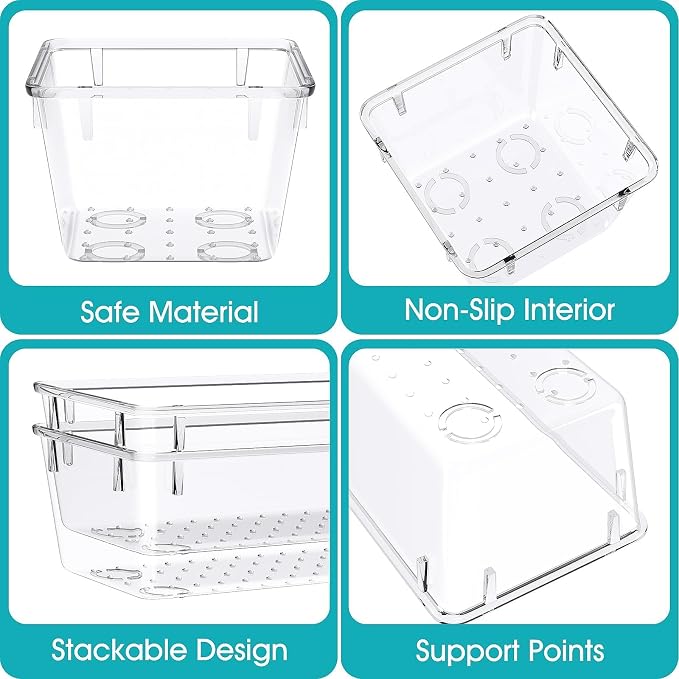 StorMiracle 7 PCS Clear Plastic Drawer Organizers Set, 4 Size Desk Drawer Organizer Trays for Makeup, Jewelry, Kitchen Utensils, Gadgets and Office Accessories