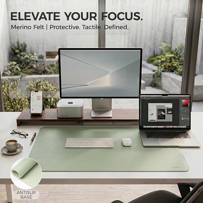 Large Desk Pad Non-Slip Desk Mat Protector for Keyboard Mouse Waterproof Vegan Leather Surface Faux Leather Laptop Mat Smooth Mouse Pad Premium Gift Tube Matcha Green 55" x 23"