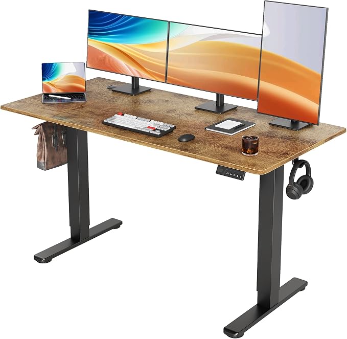 YDN Electric Standing Desk Adjustable Height, 63 x 24 Inches Stand up Desk with Cable Management, Home Office Desks with Splice Board & Black Frame, Rustic Brown Top