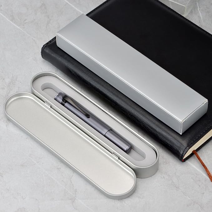 HONG DIAN M2 Black Forest Mini Fountain Pen, Bent Nib & Sleek Shape Aluminium Short Pocket Travel Pen (Space Gray)