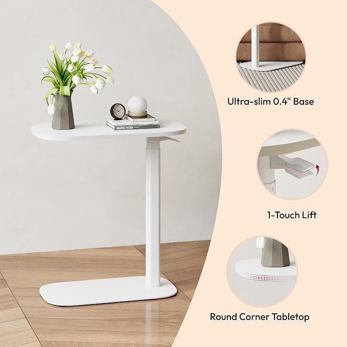 SANODESK 24''Standing Desk Pneumatic Height Adjustable Mobile Overbed Table | Desk Laptop Desk,Bedside Table,Computer Cart for Home Office Computer Workstations Small Spaces,23.6"W x 13.8"D,White