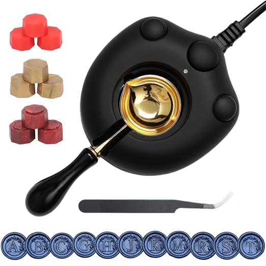 732 Pcs Sealing Wax Stamp Kit with Electric Wax Seal Warmer, Initial Alphabet G Seal Stamp, 28 Assorted Color Waxseal Beads, Spoon, Letter Sealingwax Stamp Kit (G)