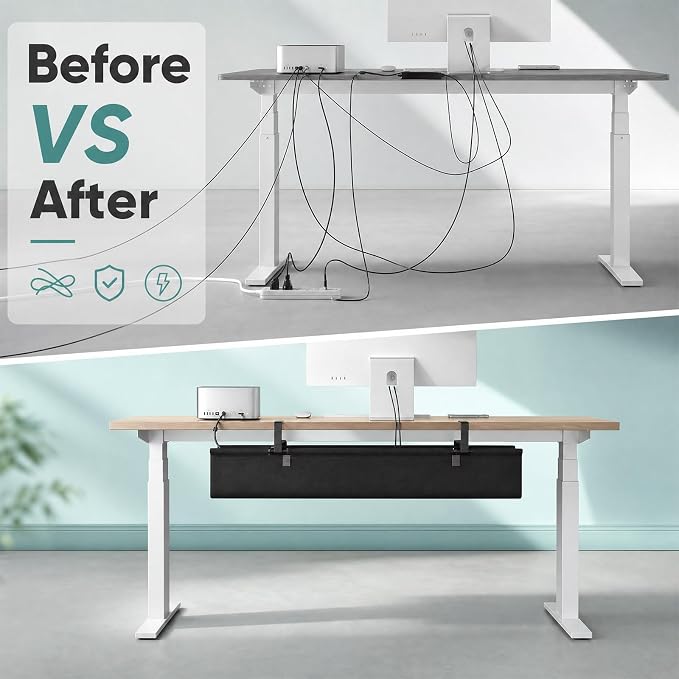 36-Inch Under Desk Cable Management Tray, Clamp or Screw Mount, Black | Fabric Cord Organizer Holds Power Strips, Cables and Adapters, Suitable for Home and Office Desks