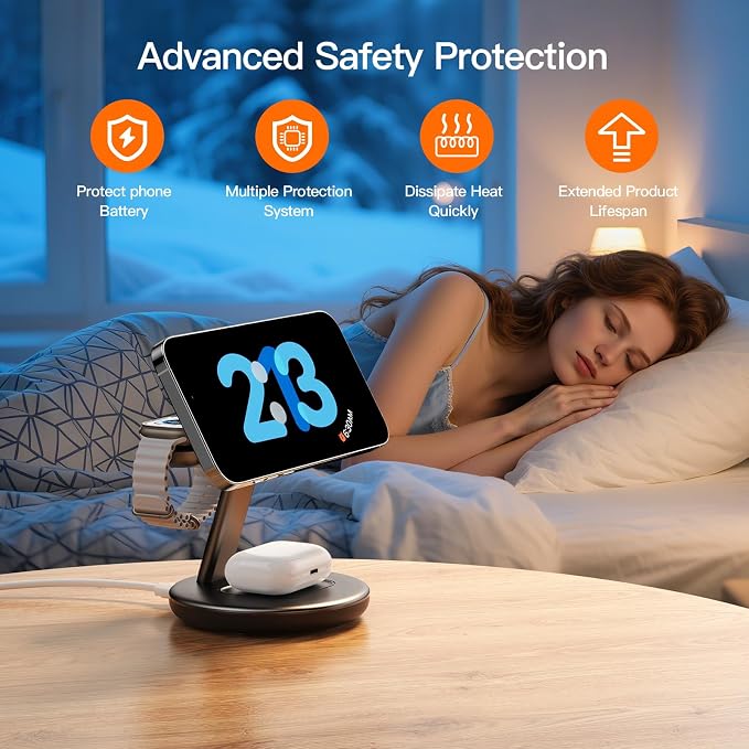 for Apple Watch 5W Fast Charger,15W • Silent •Not hot, 3 in 1 Wireless Charging Station, Apple Mag-Safe Charger Stand,Fast Magnetic Wireless Charger Station for iPhone17-12Series,Apple Watch Airpods