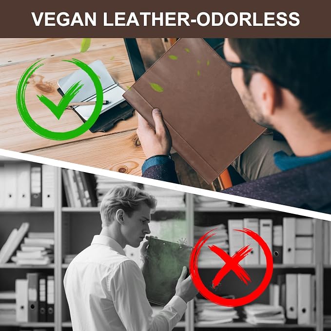 Leathario Portfolio Binder, 3-Ring Folder Organizer, Includes 10 Sheet Protectors and a Pen, Vegan Leather A4 Padfolio for Tablets, Business Conferences Professional Document Organizer