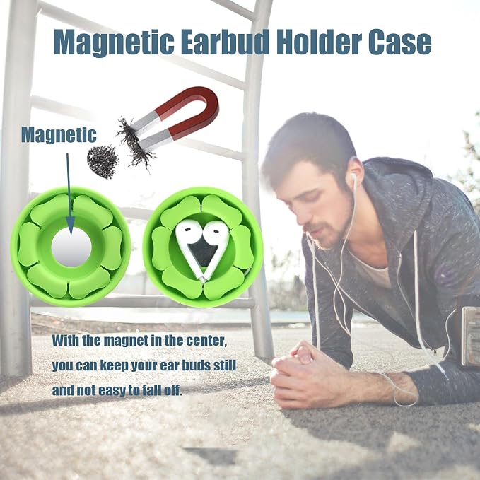 MAIRUI Wired Earbud Case Earphone Headphone Cord Organizer Earbuds Wrap Soft Silicone Magnetic Holder Storage Tangle Free Cable Winder(Green)