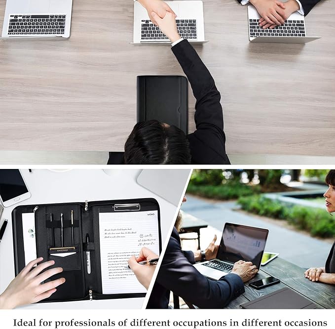 ProCase Portfolio Business Padfolio Folder with Zipper, Conference Meeting Executive File Legal Document Organizer with Pockets Letter Size A4 Writing Pad Notepad Padfolio -Black