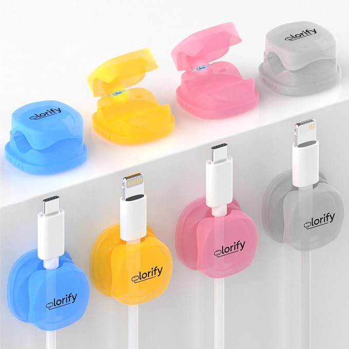 Spring Cable Clips 8-Pack Adhesive Cord Holders for Desk, Nightstand | Laptop, Phone charging clips & Car Cable Organizer for Home, Office & Charging Cord Management-(Multicolor)