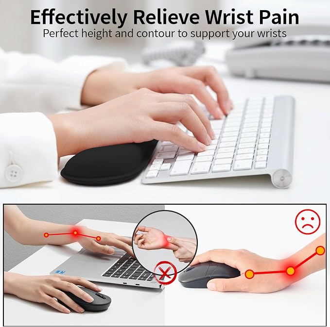 Bloss 2 Wrist Rest Support for Mouse Pad & Keyboard Set, Ergonomic Design Wrist Support Pad for Keyboard, Soft Memory Foam Desk Pads Support Hand and Arm Easy Typing Pain Relief - Black