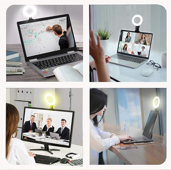 Ring Light Video Conference Lighting Kit 3200k-6500K Dimmable Led Clip on Computer Monitor Laptop Phone for Content Creator (YouTube/TikTok/Twitch) Makeup,Conference,Selfie,Video,Vlog (Black)