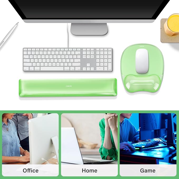 MOSISO Gel Wrist Rest Support for Mouse Pad&Keyboard Set, Irregular Oval Ergonomic Mousepad Keyboard Pad Non-Slip Base Home/Office Pain Relief&Cooling Gel Easy Typing Pad for Computer Laptop, Green