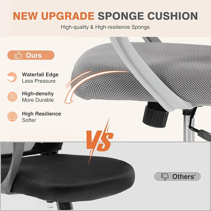 Sweetcrispy Home Office Managerial Executive Chair, Ergonomic Mesh Adjustable Swivel Mid-Back Computer Desk Chair with Comfortable Lumbar Support, Comfy Arms for Bedroom,Study