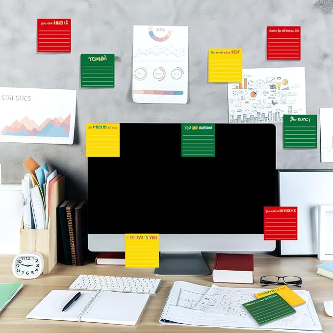 Yinder 24 Pcs Inspirational Sticky Notes Thank You Gift Motivational Sticky Note Pad Employee Appreciation Gift Bulk for Staff Coworker Teacher Nurse Office Groups 3 x 3'' (Appreciation,Xmas Color)