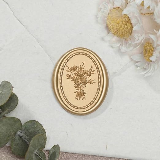 UNIQOOO Wax Seal Stickers - Vintage Photo Frame Floral Bouquet Wedding Invitation Envelope Seal Stickers, 50 Pcs Self-Adhesive Light Gold Stickers, Perfect for Invitation, Christmas, Gift Wrapping