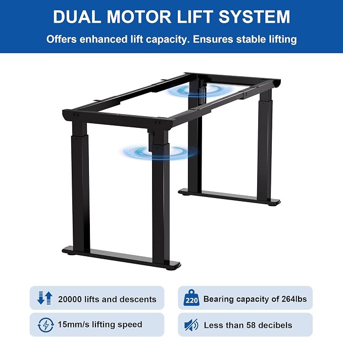 4-Leg Standing Desk Frame Dual Motor, Electric Adjustable Legs Compatible Desktop Size 39″-79″, 264 lbs Weight Capacity, Anti-collision Detection Stand Up Desk Frame Workstation, Black Frame Only