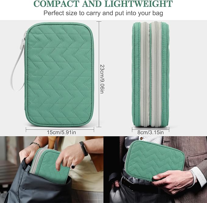FYY Electronic Organizer, Large Travel Cable Organizer Bag Pouch Electronic Accessories Carry Case Portable Waterproof Double Layers All-in-One Storage Bag for Cable, Cord, Charger, Pattern Green