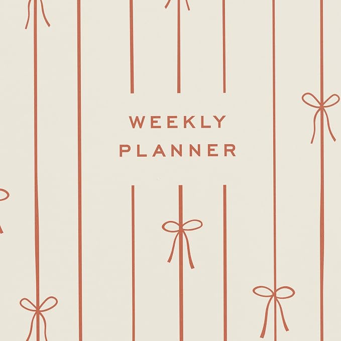 Minted Red Lines of Bows 2026 Weekly & Monthly Undated Planner, 5.5" x 8.5" Minimalist Spiral Bound Planner Notebook, 132 Pages, Elegant Red Pattern Undated Calendar Organizer