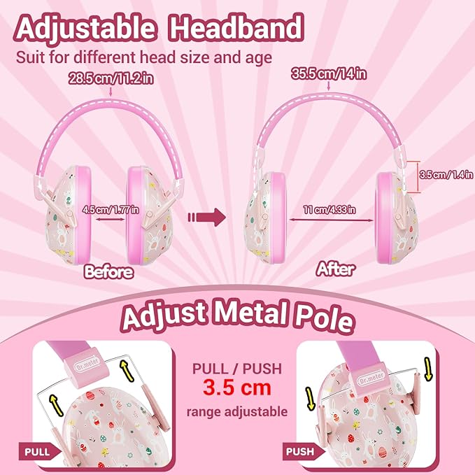 Ear Muffs for Noise Reduction: 27SNR Noise Cancelling Headphones for Kids Adults - Toddler Kids Ear Protection for Monster Truck, Autism Sensory, Mowing, Concerts, Fireworks- Pink