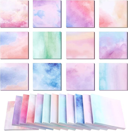 Outus 12 Pads 720 Sheets Gradient Watercolor Sticky Notes 2.8 x 2.8 Inch Cute Sticky Notes Bulk Fun Self Adhesive Memo Pads for Office School Classroom Home Students Teachers Gifts(Classic)