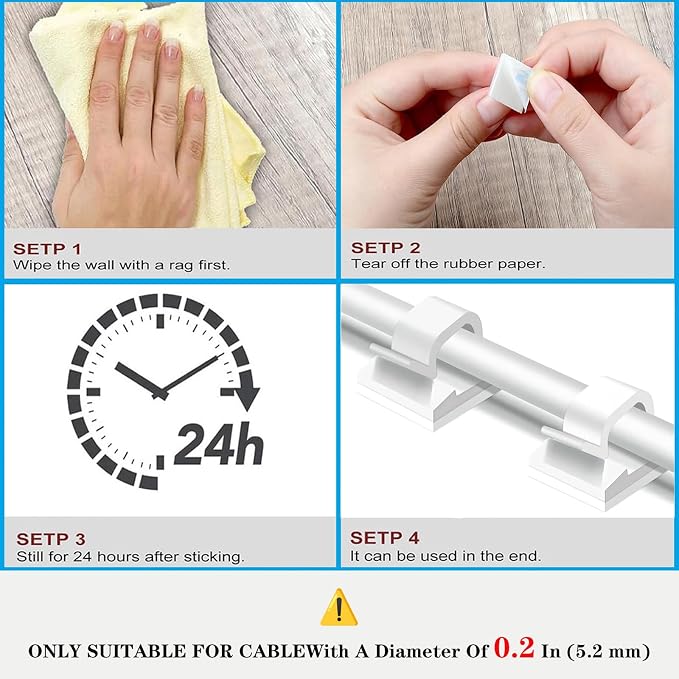 Cable Clips，100PCS Electrical Cord Management Adhesive Cable Wire Clip Wire Clips wall，Used for Cars, Offices, and Homes Cable Clips Cord Organizer (White)