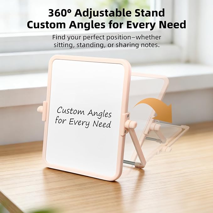 Colorful Dry Erase White Board 6.7x8.4in, Magnetic Desktop Board with Stand, 2 Markers (Eraser Head), 4 Magnets - Double-Sided Easel for Daily Planning, Memo, Office/Home/School (Pink)