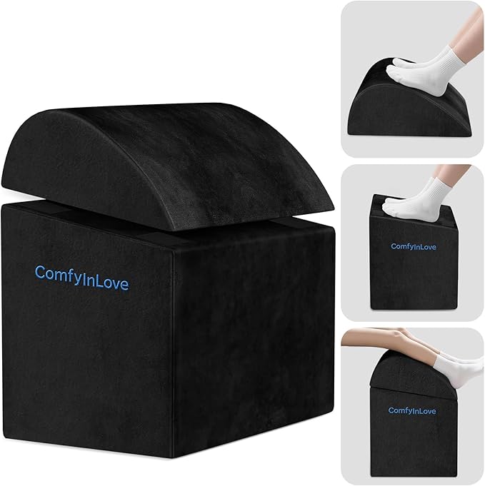 Foot Rest for Under Desk with 3 Heights, Foot Stool, Black | Memory foam adjustable footrest, Ergonomic leg elevation, Non-slip Bottom, Washable Cover, Desk Office Home Car Coach Bed