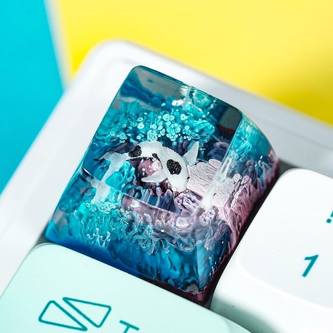 Koi Fish Artisan Keycap Blue - 1U ESC, R1 SA Profile Custom Handmade Resin Cherry MX Switch Key Cap Mechanical Keyboard, Cool Tech Gifts for Men, Dad, Father, Gamer, Koi Lover