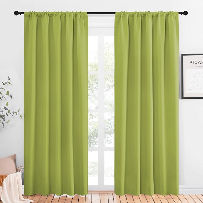 NICETOWN Window Curtains Blackout Drapes, Fresh Green, 1 Pair, 52 by 84-Inch, Thermal Insulated Solid Rod Pocket Blackout Curtains/Draperies for Living Room