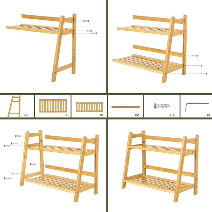 ANBOXIT Bamboo Matcha Station Organizer, Countertop 2 Tier Desktop Shelf | for Mugs, Cups, and Condiments - Ideal for Matcha & Coffee Accessories in Kitchen, Home, Office