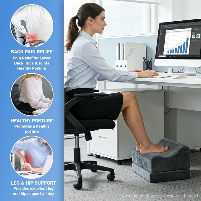 Foot Rest for Under Desk at Work, Adjustable Height Footstool | for Office, Home, Sofa, Gaming. Anti-slip Base. Ergonomic Design Supports Feet, Legs,Reduces Back and Hip Fatigue