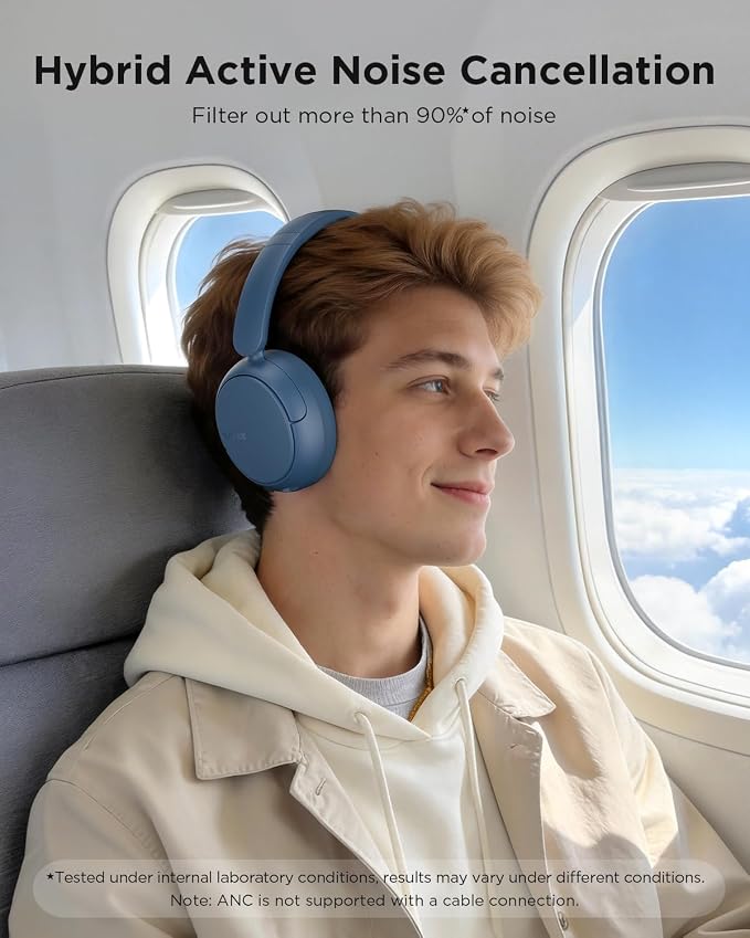 TALIX H30 Hybrid Active Noise Cancelling Headphones, 110H Playtime Hi-Res Audio Bluetooth 6.0 Wireless Over Ear ANC Headphones for Commute/Travel (Blue)